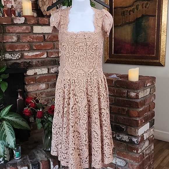 Marc Bouwer Dresses & Skirts - Marc Bouwer Embroidered Lace Blush Pink Midi Dress Fairycore Romantic Size L